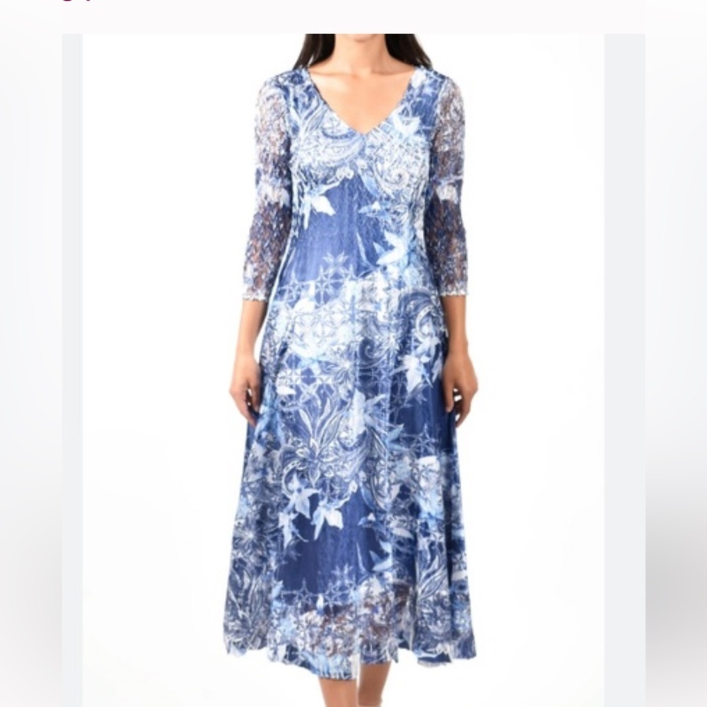 Kamorov Floral Charmeuse & Lace Dress